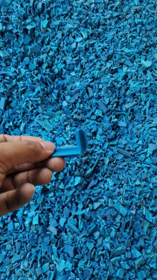 Recycled HDPE Blue regrinds from crates