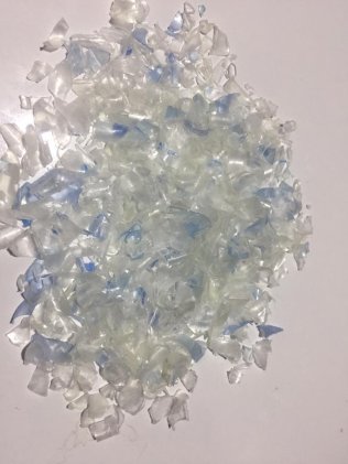 Recycled PET flakes, light blue and clear PET flakes